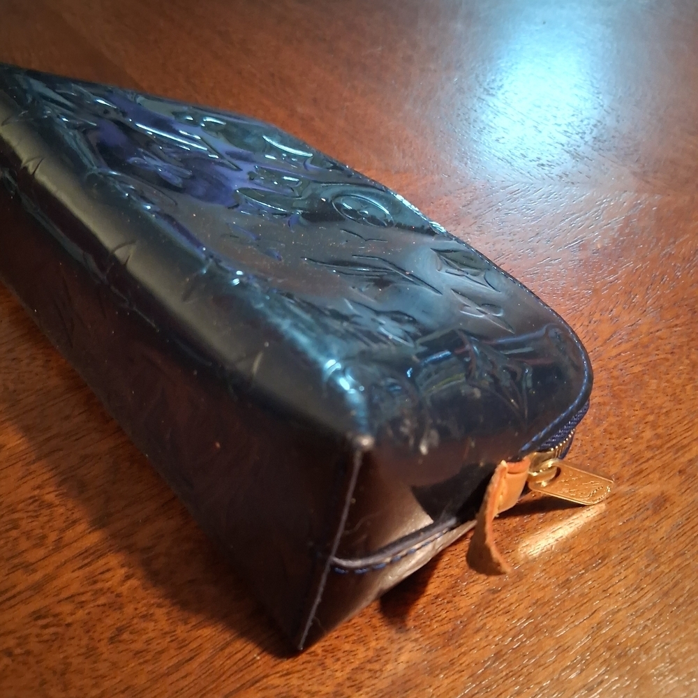 Designer Navy Blue Monogram Cosmetics Pouch - Picture 7 of 16